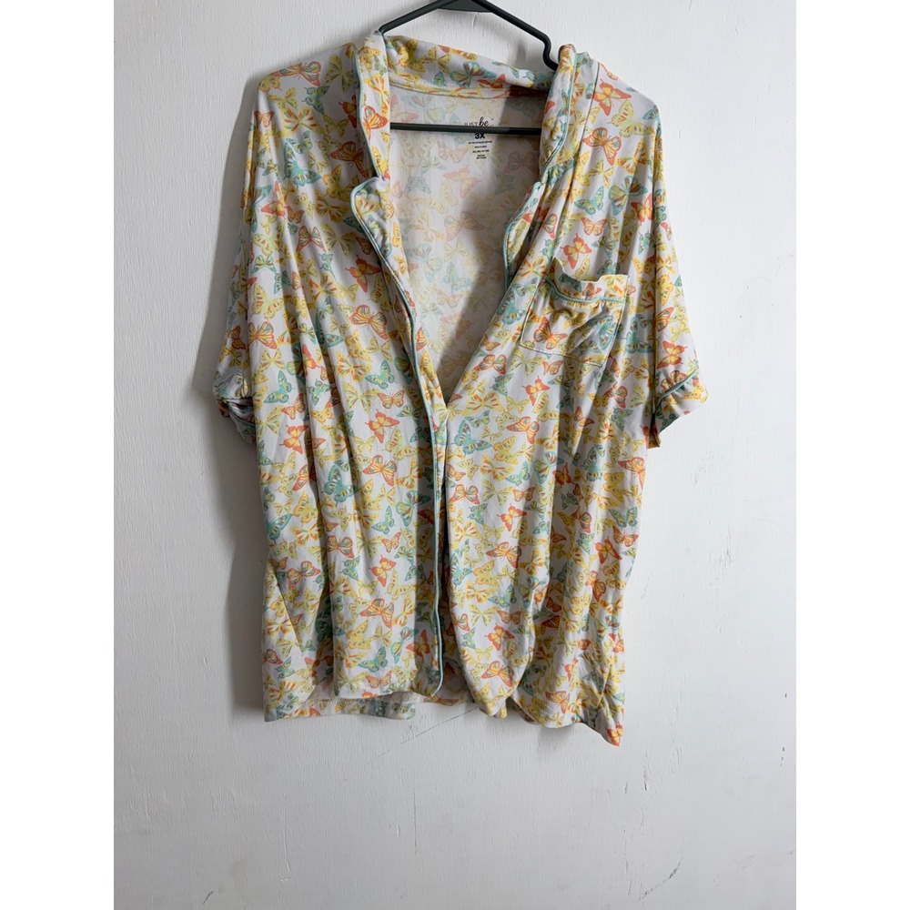 Just Be Butterfly Pajama Top Womens 3X Short Sleeve Button Down Sleep Shirt Plus
